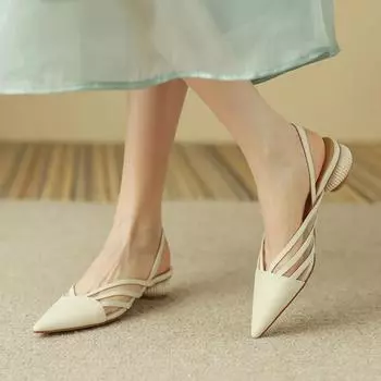 Летние повседневные модные женские сандалии с острым носком и круглым каблуком, Новое поступление, пикантные элегантные удобные туфли на высоком каблуке без каблука:229 34