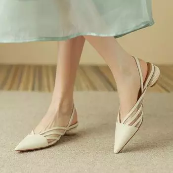 Летние повседневные модные женские сандалии с острым носком и круглым каблуком, Новое поступление, пикантные элегантные удобные туфли на высоком каблуке без каблука:229 34