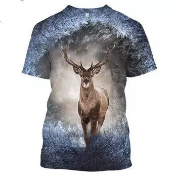 Летние повседневные мужские футболки, модная уличная одежда, женский пуловер, топы с короткими рукавами, камуфляжная футболка с 3D изображением охотничьих животных, оленя и лося 5XL
