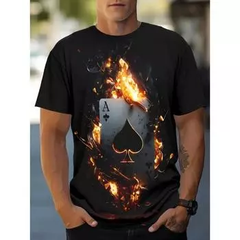 Летние повседневные мужские футболки с 3D-покером и А-образным узором с ретро-принтом, с короткими рукавами и О-образным воротником, свободные футболки, повседневная мода, спортивный топ S