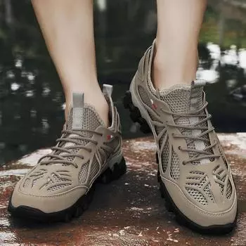 Летние повседневные мужские туфли с вырезами, дышащая спортивная обувь из сетки, нескользящая обувь для походов на открытом воздухе, дышащая обувь для походов 38-48 38 чёрный