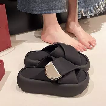 Летние повседневные однотонные сандалии на плоской подошве Popula 2024, открытые тапочки для улицы, пляжная женская обувь, шлепанцы Zapatos De Mujer 35 белый