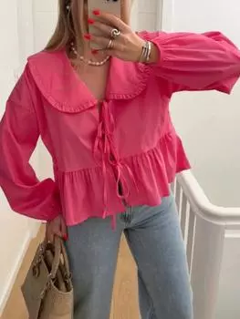 Летние повседневные однотонные топы на бретелях, женские элегантные свободные рубашки с длинными рукавами Y2k, женская модная шикарная пляжная одежда с отложным воротником M чёрный