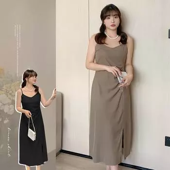 Летние повседневные платья без рукавов для женщин, однотонное платье с v-образным вырезом, платье больших размеров, женская мода, платья с высокой талией и рюшами, складное дизайнерское платье XL чёрный