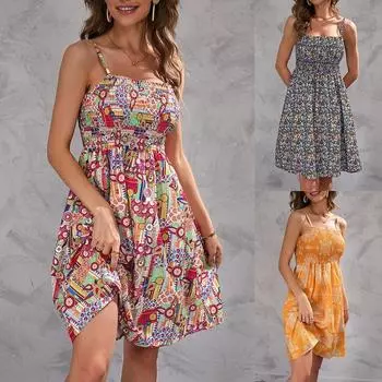 Летние повседневные платья, женское элегантное платье с принтом на бретельках, модное платье без рукавов с открытой спиной, женская одежда S красный