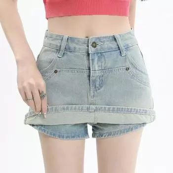 Летние повседневные простые широкие джинсы для женщин с высокой талией, элегантные синие свободные джинсовые шорты, женские модные винтажные джинсовые шорты для девочек 24235 XS синий