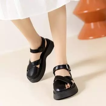 Летние повседневные римские сандалии Baotou с толстой подошвой для женщин 35 чёрный