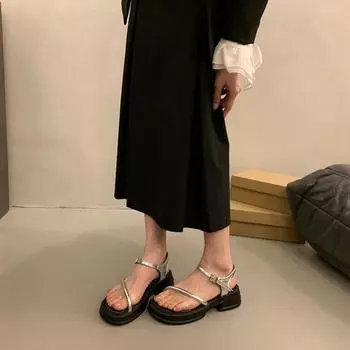 Летние повседневные римские сандалии с толстой подошвой для женщин 35 чёрный