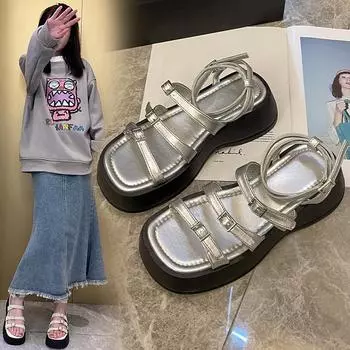 Летние повседневные римские сандалии с толстой подошвой и рыбьим ртом для женщин 35 чёрный