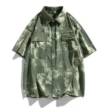 Летние повседневные рубашки мужские свободные с коротким рукавом с принтом свободные отложным воротником мужские рубашки M серый