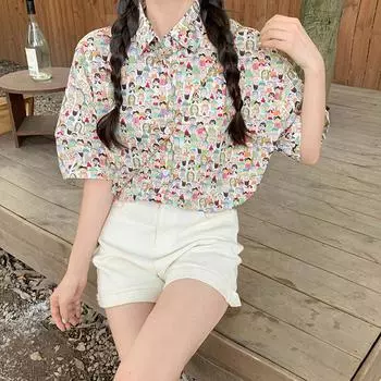 Летние повседневные рубашки в гонконгском стиле с художественным принтом, уличная однобортная блузка и топы S