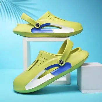 Летние повседневные сандалии, мужская универсальная износостойкая обувь, модные сандалии, обувь для мужчин, мужские пляжные сандалии Baotou, обувь с полой дышащей сеткой 39 зелёный