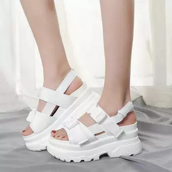Летние повседневные сандалии с открытым носком и толстым каблуком, женские туфли большого размера в римском стиле 35 белый