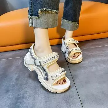 Летние повседневные сандалии женские босоножки на платформе модные плоские дизайнерские сандалии толстые плоские сандалии туристическая пляжная обувь размер 35-40 35