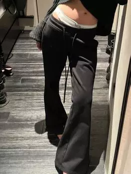 Летние повседневные широкие брюки, женские пуговицы в корейском стиле, новые дизайнерские прямые спортивные штаны, женские элегантные брюки с высокой талией Y2K S чёрный