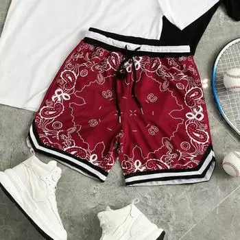 Летние повседневные шорты с завязками на талии и цветочным узором. Быстросохнущие баскетбольные повседневные спортивные шорты. Широкие шорты с регулируемой посадкой. M темно-коричневого
