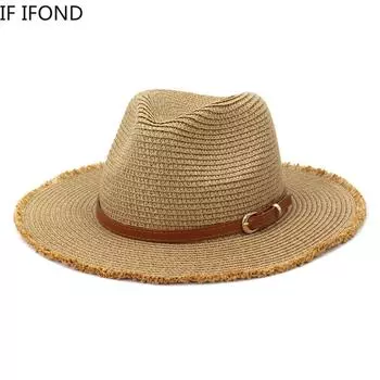 Летние повседневные солнцезащитные шляпы для мужчин и женщин, модные широкие поля, соломенная шляпа с заусенцами, джазовая соломенная шляпа для путешествий, пляжная Панама с оттенком 56-58cm