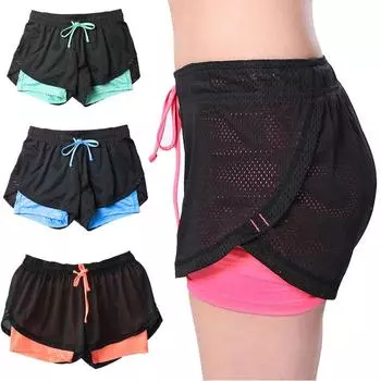 Летние повседневные спортивные шорты, поддельные две части женских шорт для фитнеса и тренировок S жёлтый