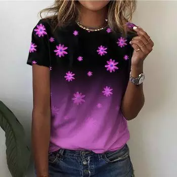 Летние повседневные свободные футболки с круглым вырезом и коротким рукавом Starry Sky Series с 3D-принтом для женщин S