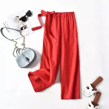 Летние повседневные свободные женские брюки с эластичной резинкой на талии M тёмно-синий