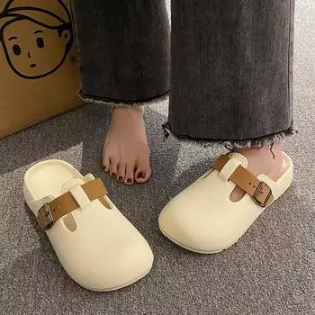 Летние повседневные тапочки на плоской подошве Smile Pop, сандалии с застежкой-кнопкой из ЭВА, женские туфли, подходящие для женщин с широкими стопами 36-37