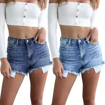 Летние повседневные тонкие шорты с кисточками для женщин S синий