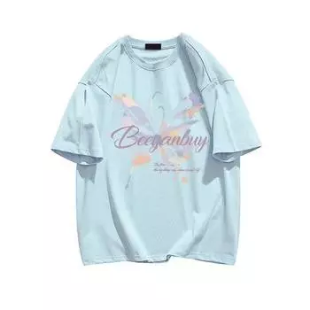 Летние повседневные топы y2k, футболки в стиле Харадзюку, большие размеры из чистого хлопка с принтом бабочки, женские футболки с графическим рисунком, хипстерская одежда в стиле каваи M серый