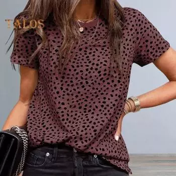 Летние повседневные топы, женская футболка с круглым вырезом и коротким рукавом в горошек, свободная эластичная футболка для отдыха, уличная одежда XL серый