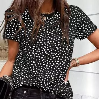 Летние повседневные топы, женская футболка с круглым вырезом и коротким рукавом в горошек, свободная эластичная футболка для отдыха, уличная одежда XL серый