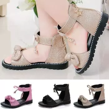 Летние повседневные туфли с бантом на мягкой подошве для маленьких девочек, сандалии 27 бежевый