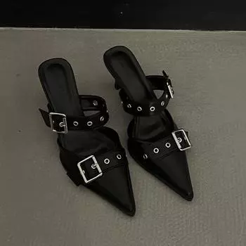 Летние повседневные туфли с острым носком, новые сексуальные однотонные модные и элегантные туфли-шпильки с пряжкой для вечеринок в римском стиле, женские сандалии 40