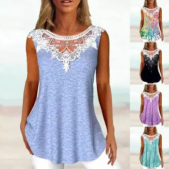 Летние повседневные туники, топы для ношения с леггинсами, летние рубашки без рукавов, струящиеся кружева, нарядные майки, блузки для женщин XL разноцветный