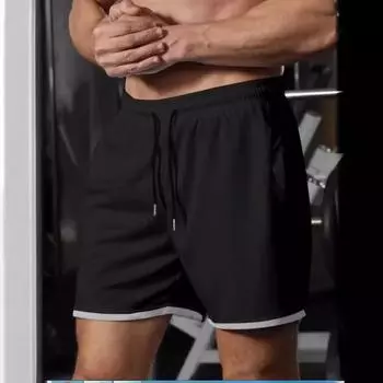 Летние повседневные универсальные однотонные спортивные брюки со шнуровкой, модные простые шорты длиной пять четвертей, мужские повседневные брюки, шорты для мужчин S чёрный