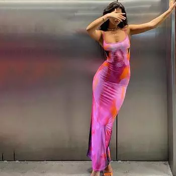 Летние повседневные узкие бедра с принтом на бретельках для отпуска S синий