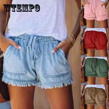 Летние повседневные женские джинсовые шорты с высокой талией и эластичной резинкой на талии, облегающие джинсовые шорты XXL чёрный