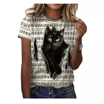 Летние повседневные женские футболки с цифровым принтом 3D, свободные, с круглым вырезом и короткими рукавами S