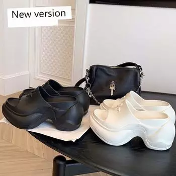Летние повседневные женские туфли на платформе, тапочки на танкетке с толстой подошвой, сандалии, домашние и уличные пляжные тапочки 35 белый