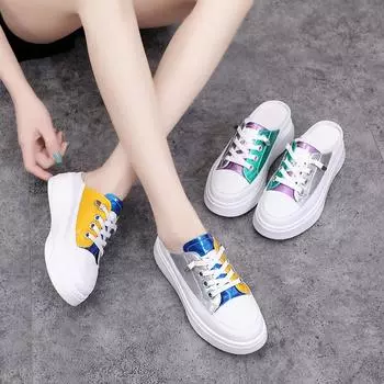 Летние повседневные женские туфли на толстой подошве повышенной комфортности, новые модные тапочки с цветными блоками и перекрестными ремешками на плоской подошве 35