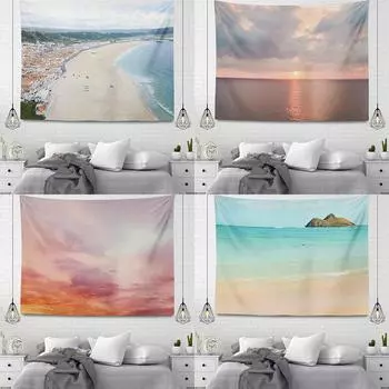 Летние приморские волны закат красивый пейзаж печать узор гобелен для дома гостиная спальня украшение стены гобелен 100x75cm