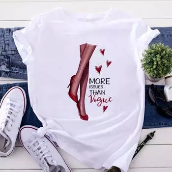 Летние принтованные туфли на высоком каблуке свободные женские футболки с коротким рукавом из чистого хлопка с надписью женские XL