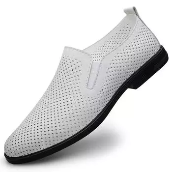 Летние простые повседневные туфли с перфорацией, высококачественные белые мокасины, дышащие туфли Expert Barber из кожи, брендовые остроносые туфли для вождения 36 чёрный