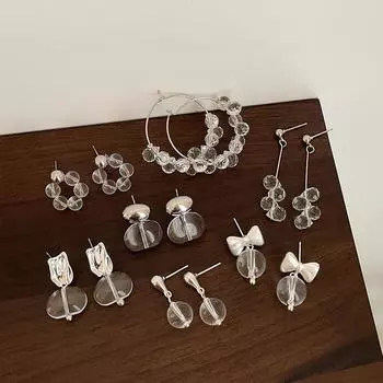 Летние простые высококачественные прозрачные круглые серьги-гвоздики с бусинами, женские элегантные универсальные серьги с нишевым темпераментом