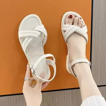 Летние простые женские сандалии, летняя мягкая подошва, мягкая пряжка, круглый носок, женские сандалии на плоской подошве 35 абрикосовый