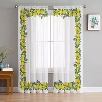 Летние прозрачные оконные шторы с фруктами и лимоном для гостиной, кухни, детской спальни, вуаль, подвесная занавеска 135W x 114H(cm)