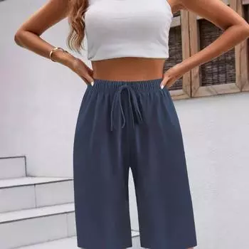 Летние прямые брюки, свободные повседневные брюки-капри, женские спортивные шорты на шнурке S хаки