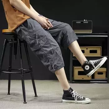 Летние прямые свободные укороченные бриджи с эластичной резинкой на талии для мужчин, спортивные, для полных, повседневные, с несколькими карманами, шорты S темно-желтого