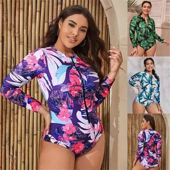 Летние пухлые женские бикини больших размеров с длинными рукавами и треугольными шортами, рашгарды, цельный костюм для серфинга, купальный костюм для сноркелинга 0XL фиолетовый