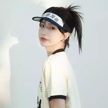 Летние пустые верхние солнцезащитные шляпы женские Ins Letter Вышитые японские винтажные беговые дорожные спортивные бейсболки без крыши с тентом для мужчин 56-58cm тёмно-синий