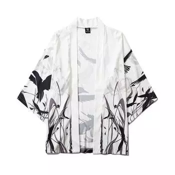Летние японские кимоно с рукавами с пятью точками, мужские и женские плащи, куртка, блузка L белый