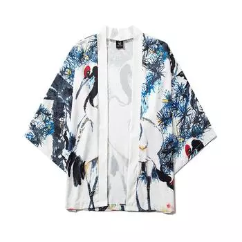 Летние японские кимоно с рукавами с пятью точками, мужские и женские плащи, куртка, блузка L белый